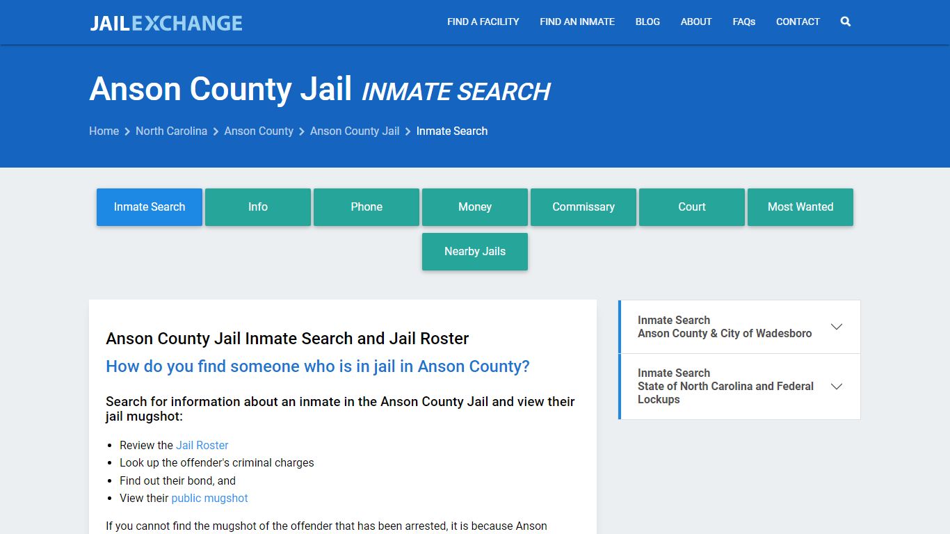 Inmate Search: Roster & Mugshots - Anson County Jail, NC